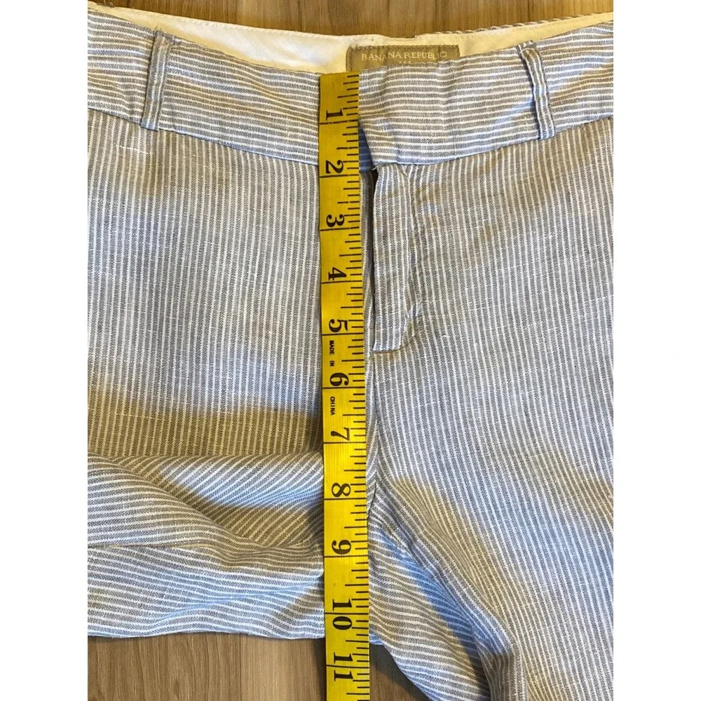Banana Republic Martin Fit Linen Pants Blue White Seersucker Stripe Womens 2